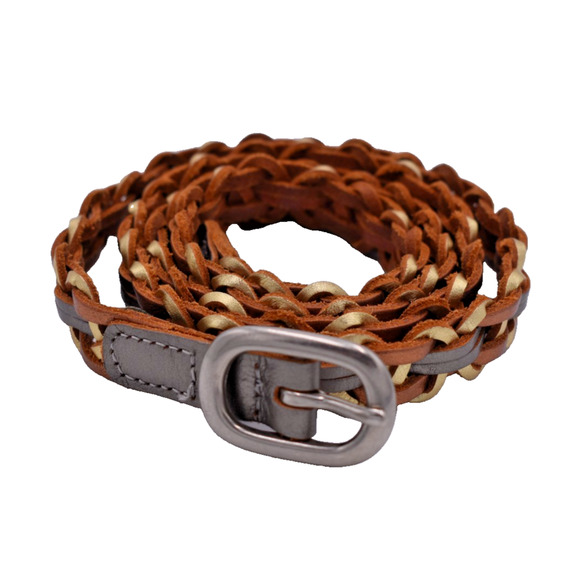 FOSSIL Braided Leather Belt Woven Metallic Gold Gray Bronze 41" Long Womens XL - Picture 1 of 3